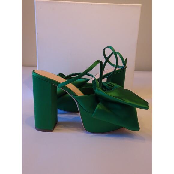 Loeffler Randall Camellia Emerald Green Platform Bow Sandals Pumps NWOT 698 Sz 7 - Picture 2 of 14